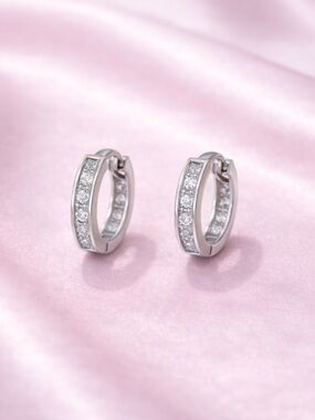 Sterling Silver 925 Cubic Zirconia Mini Huggie Hoop Earrings